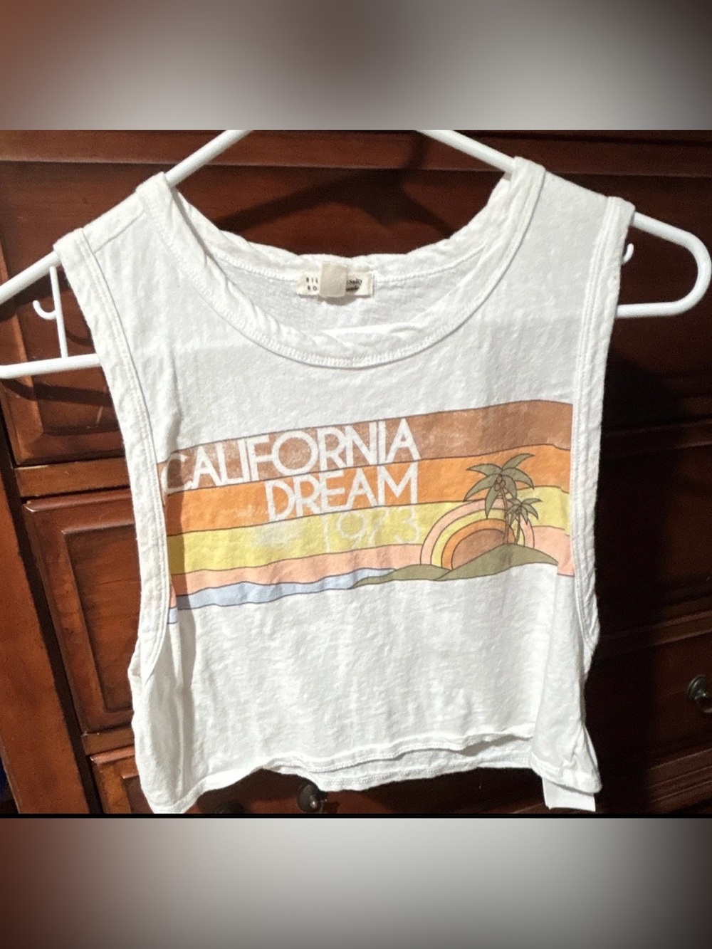 Billabong Women’s White Cropped Graphic Knit Tank California Dream Size XS